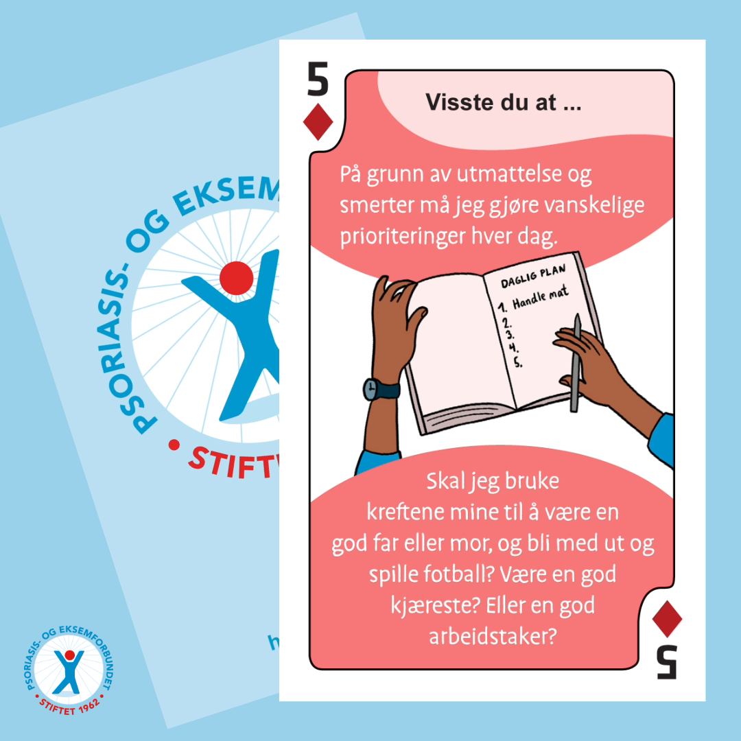 Kortstokk med informasjon om hudsykdommer og psoriasisartritt